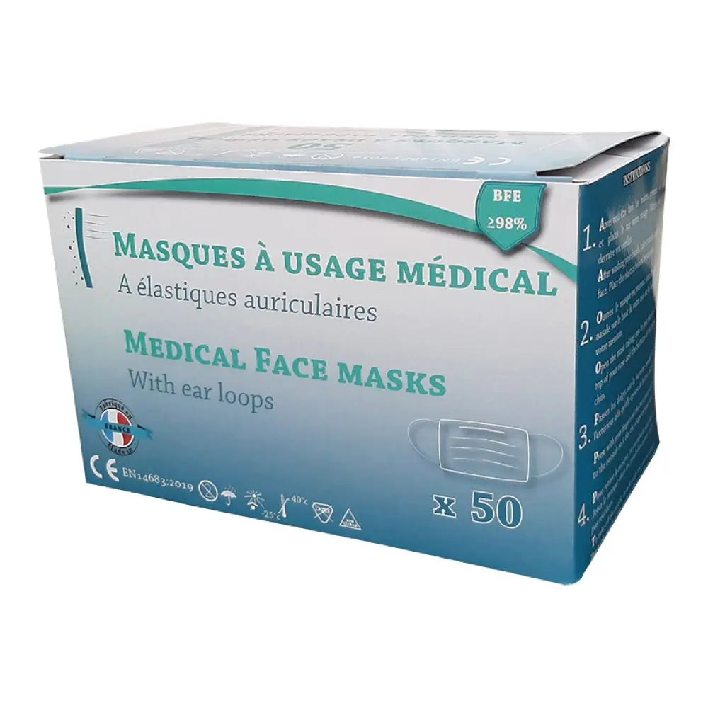 masque Masque chirurgical bleu EN 14683:2019 Type II CE, boite 50 unités - Fabriqué en FRANCE SWEET NAB BODY