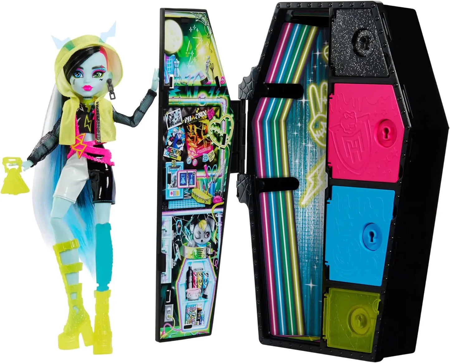 poupée Monster High Coffret Monstrueux Secrets Frankie Stein Série Frayeurs Néon Couleurs Électriques avec 1 Poupée 194735139415 TECIN HOLDING