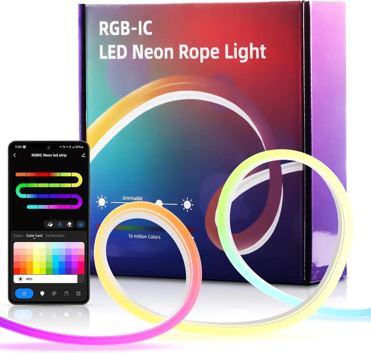 led Neon Ruban LED 5m, Guirlande Lumineuse Néon avec RVB-IC, Bande Lumineuse LED avec Synchronisation de la Musique, Fonctionne avec Alexa, Assistant Google(Ne Prend pas en Charge le WiFi 5G) (Copie) amazon