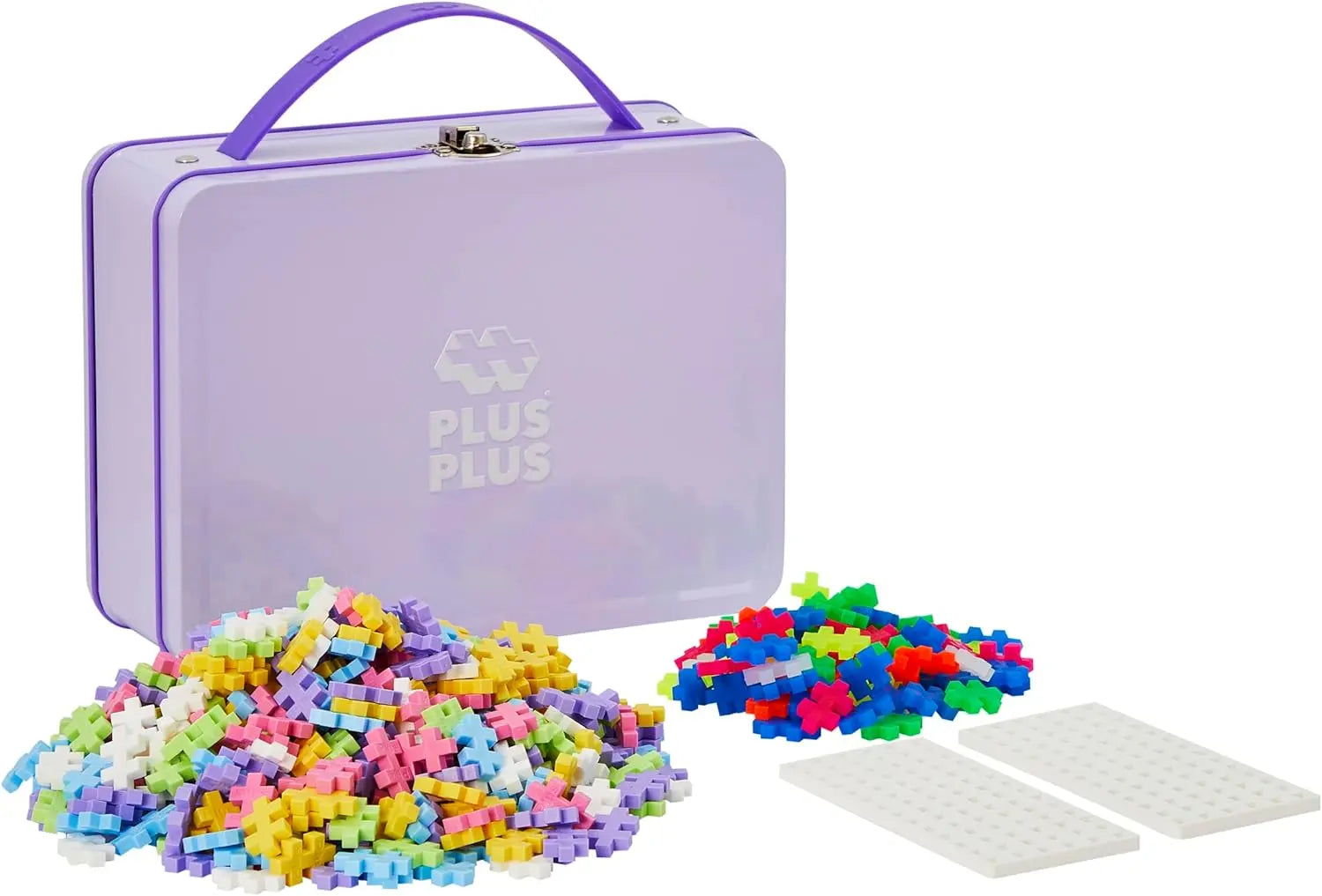 Jeux PLUS PLUS- Valisette métal 600 pièces Pastel et néon pièces-PP7003, PP7003, Classic (à partir de 3 Ans) PLUS PLUS