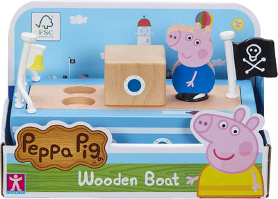 jouet Peppa Pig, Bateau en bois avec 1 personnage, Figurine Papy Pig en bois inclus, Jouet en bois, Peppa Pig