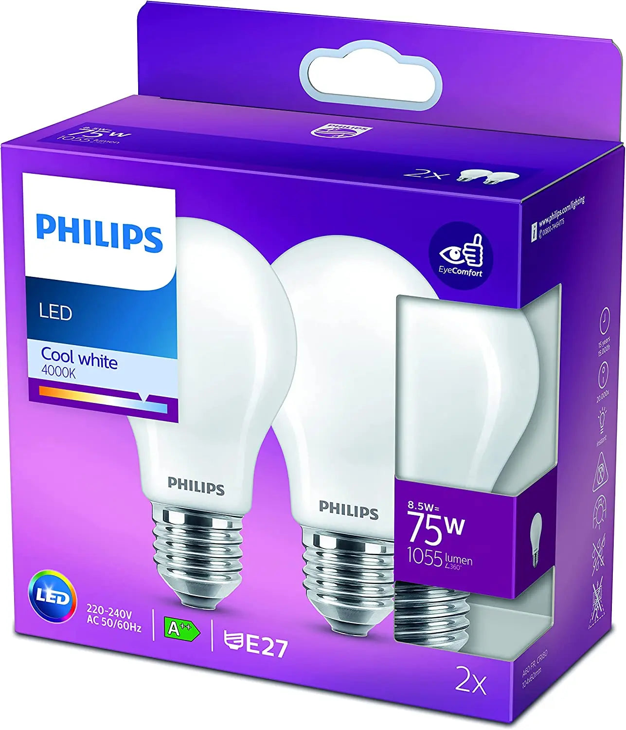 Philips ampoule LED Standard E27 75W Blanc Froid Dépolie, Verre, Lot de 2 Scholl