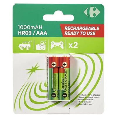 piles Pile rechargeable - 1000mAH - AAA - x2 CARREFOUR carrefour
