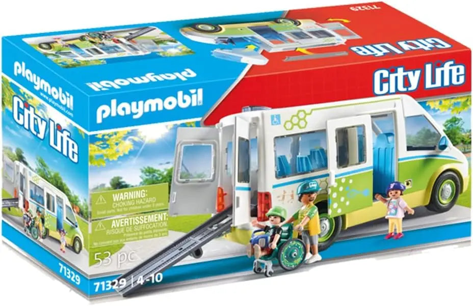 jouet Playmobil 71329 Bus Scolaire - City Life - avec Trois Personnages, Un Bus Scolaire avec Le Toit Amovible, Un Fauteuil Roulant, des Sacs à Dos et des Accessoires - Dès 4 Ans playmobil