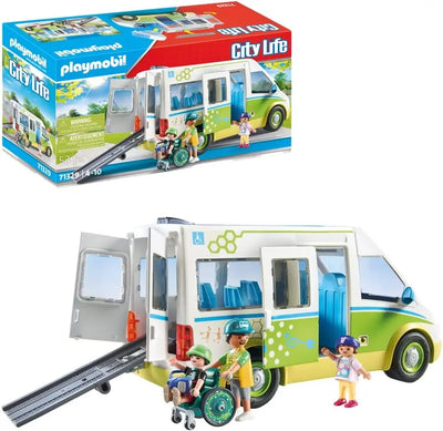 jouet Playmobil 71329 Bus Scolaire - City Life - avec Trois Personnages, Un Bus Scolaire avec Le Toit Amovible, Un Fauteuil Roulant, des Sacs à Dos et des Accessoires - Dès 4 Ans playmobil