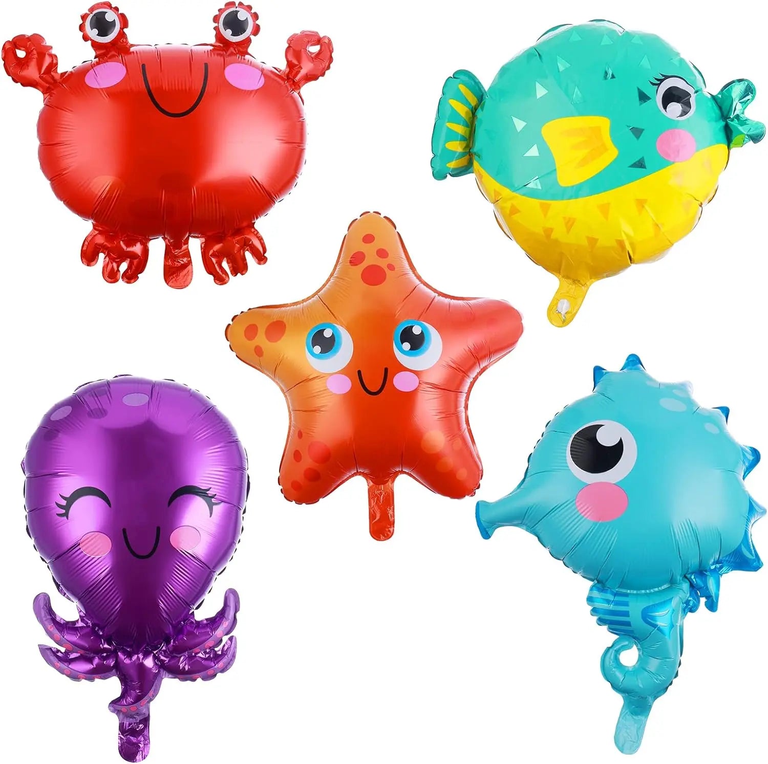 kit anniversaire Prasacco Lot de 5 ballons en forme d'animaux marins, décorations de fête sous la mer, hippocampe, étoile de mer, poisson, crabe, pieuvre pour anniversaire sous l'océan Parassaco
