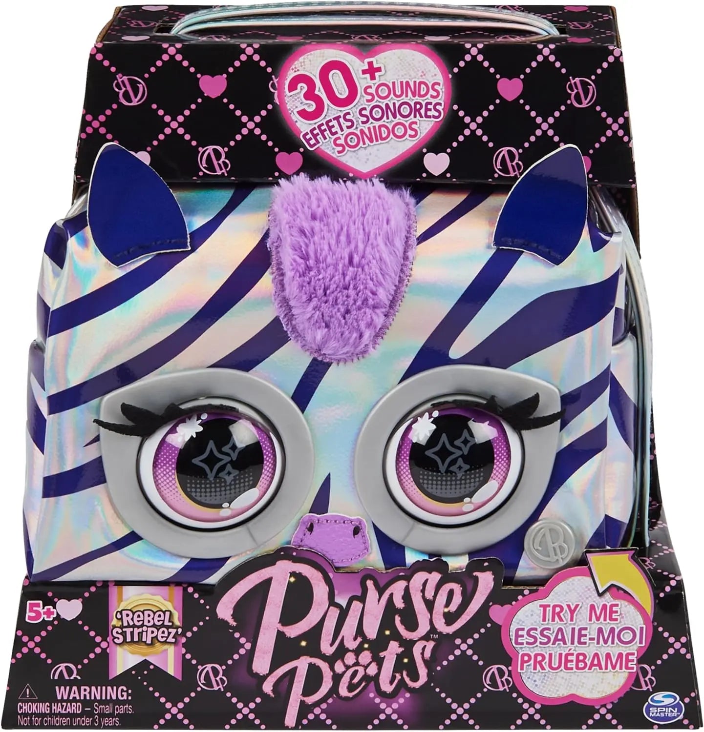 jouet Purse Pets MÉTALLIQUE Magic - ZÈBRE - Compagnon INTERACTIF Format Sac À Main - Animal Interactif Style Métallique Qui Cligne des Yeux - Sons Et Modes De Jeu - Jouet Enfant 5 Ans Et + Purse Pet