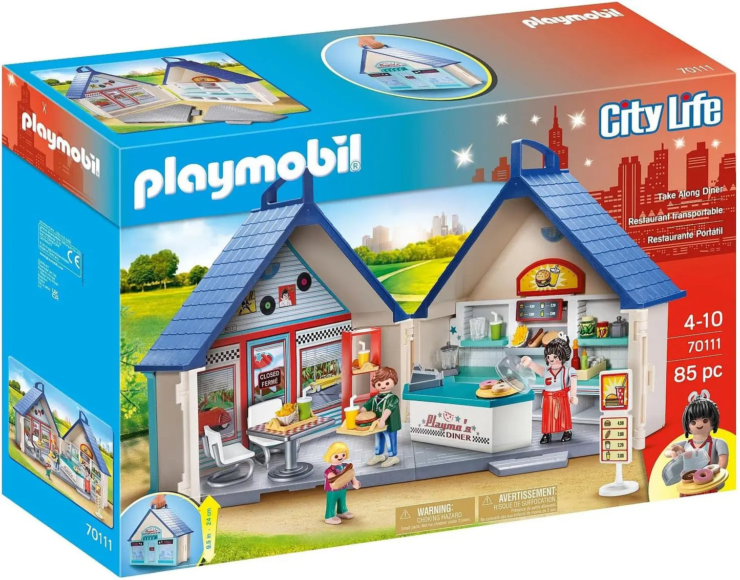 lego Playmobil 70111 City Life / Restaurant Americain Diner transportable lego
