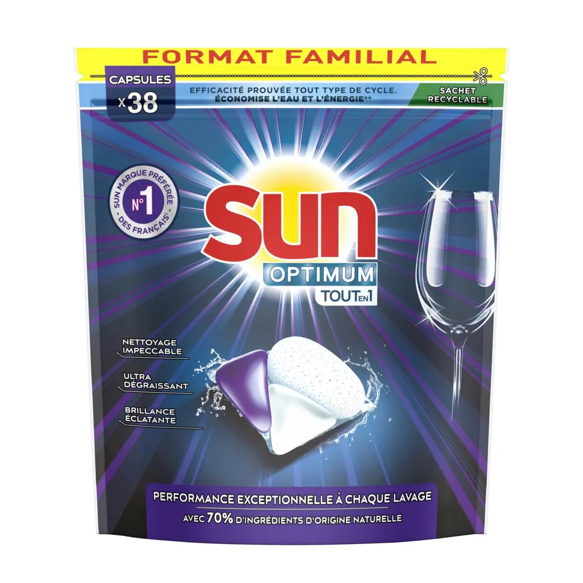 entretien SUN Capsules lave-vaisselle optimum tout en 1 38 capsules SUN