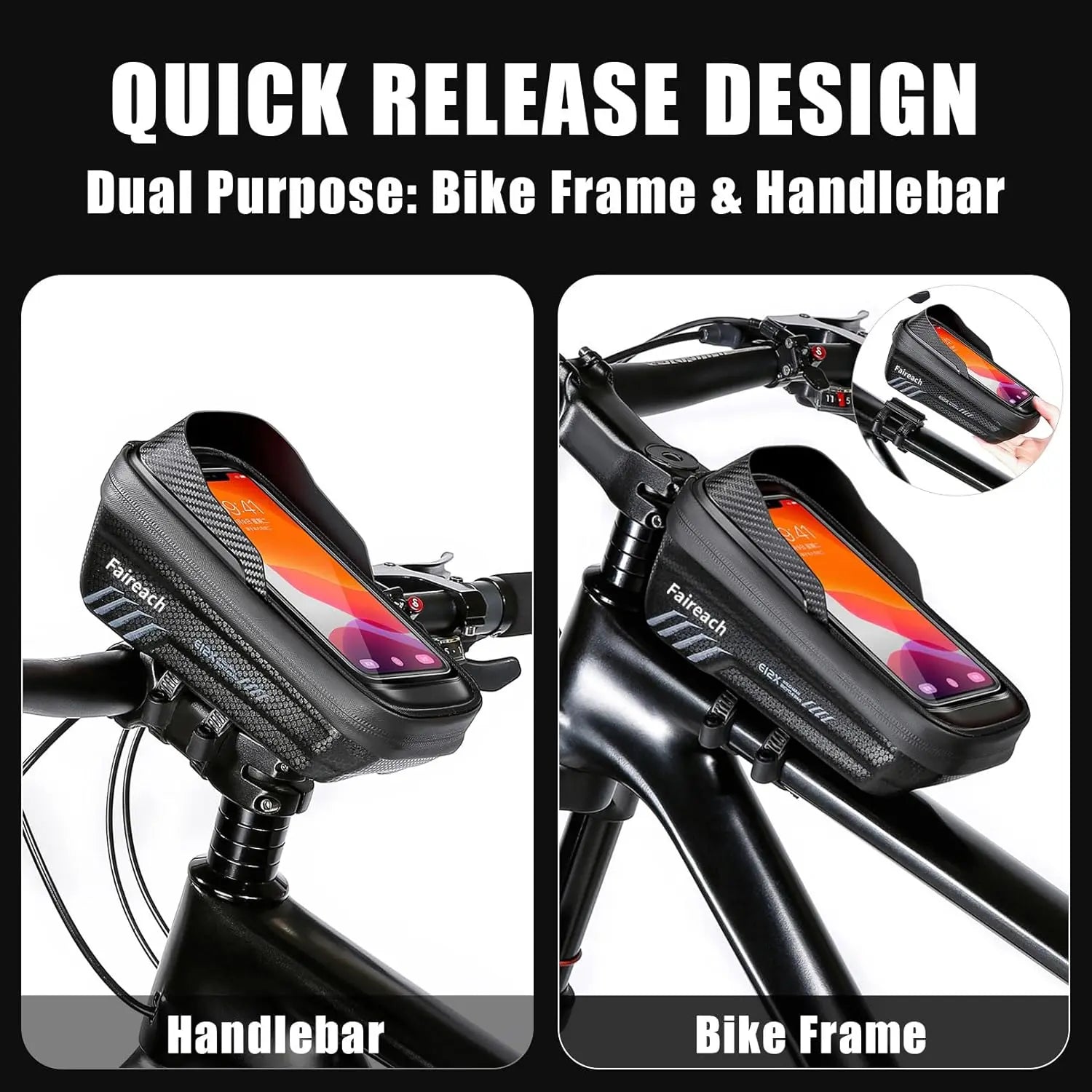 Accessoires Vélo Sacoche Vélo Téléphone Faireach - Support Guidon Étanche avec Écran Tactile Faireach