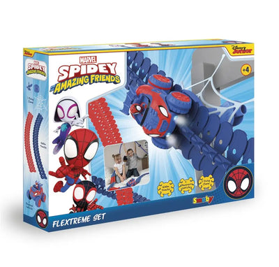 jouet pour enfant Smoby Spidey FleXtreme Spin Set 4m40 Car Circuit 184 Flexible and Modular Tracks + 1 Vehicle Moral Light Effects Marvel