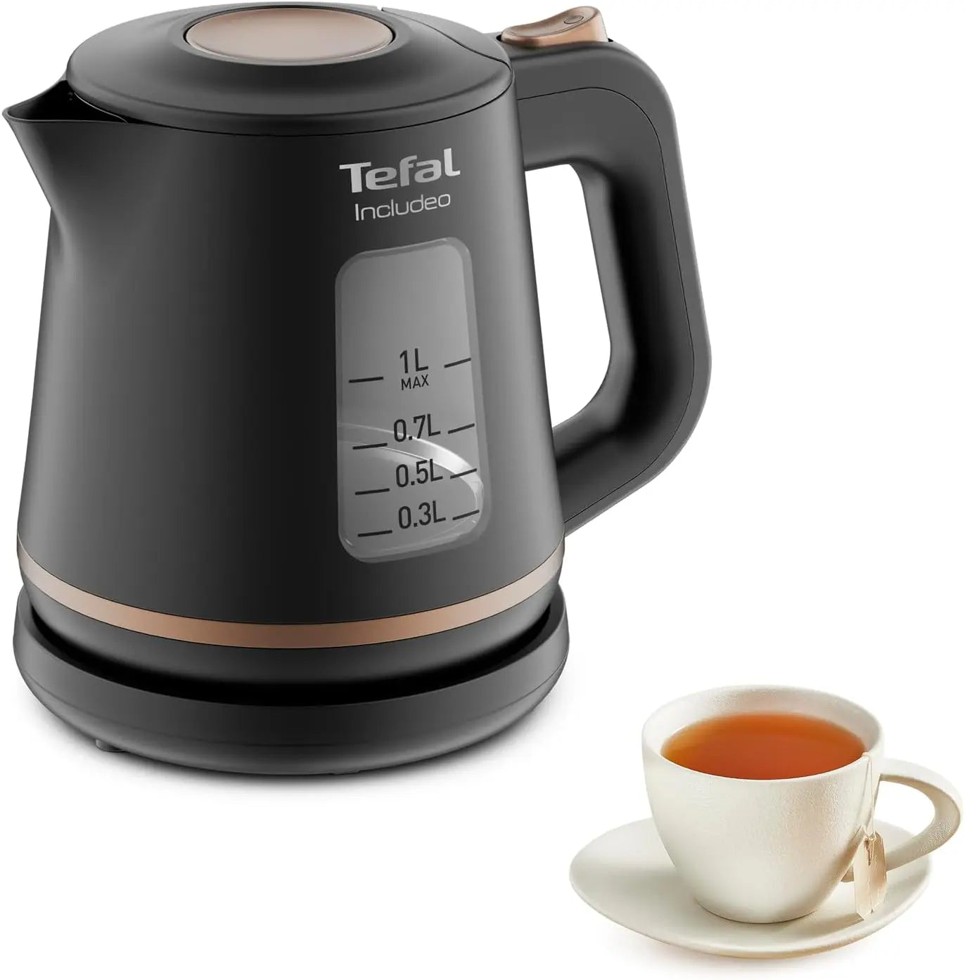 poele Tefal Includeo Bouilloire électrique 1 L, Poignée ergonomique, 2 fenêtres niveau d’eau, Graduations visibles TECIN HOLDING