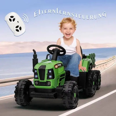 Jouet pour enfant Tracteur Électrique EKASN Voiture Enfant avec Remorque 12 V avec télécommande trois vitesses réglables Bluetooth VERT Ekasn
