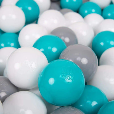 Jouetq pour enfant KiddyMoon 700 ∅ 7Cm Balles Colorées Plastique pour Piscine Enfant Bébé Fabriqué en EU, Gris/Blanc/Turquoise KidyMoon