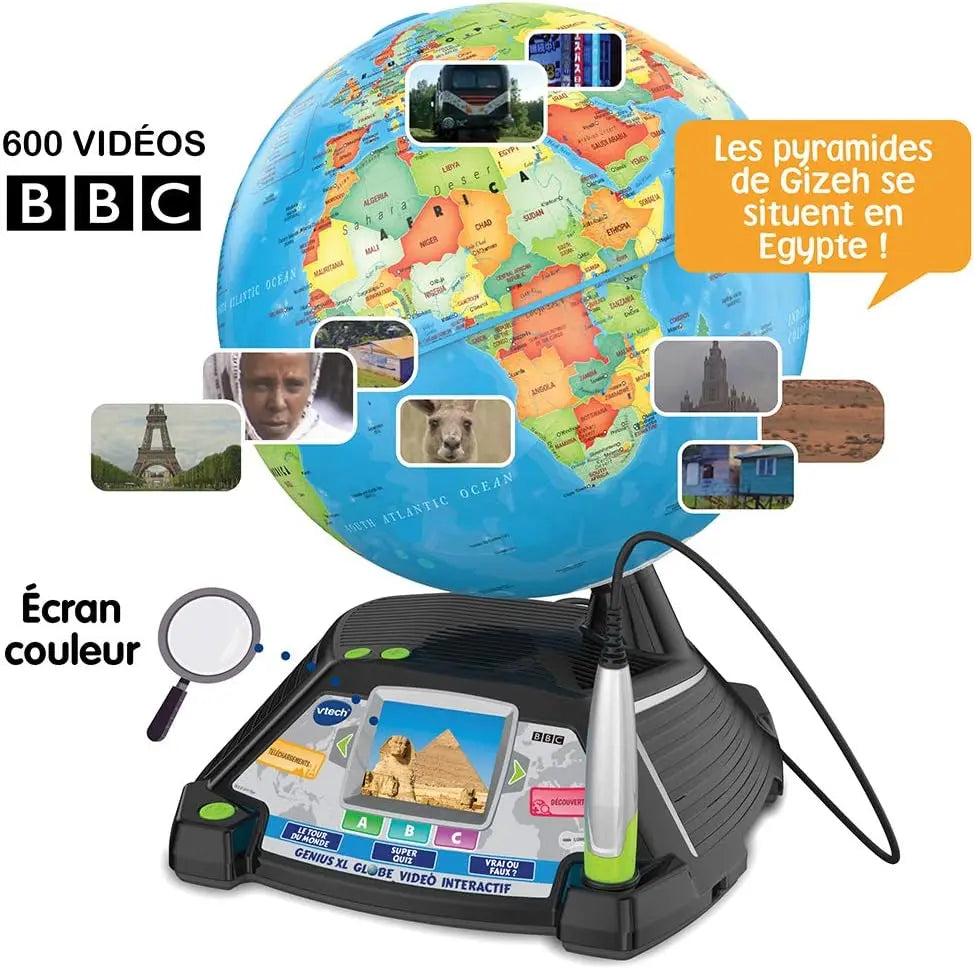 jeux de construction VTech - Genius XL Globe Vidéo Interactif, Globe Terrestre Enfant avec Écran Couleur, Stylet Tactile, 600 Vidéos de la BBC, Jouet Scientifique Éducatif, Cadeau VTECH