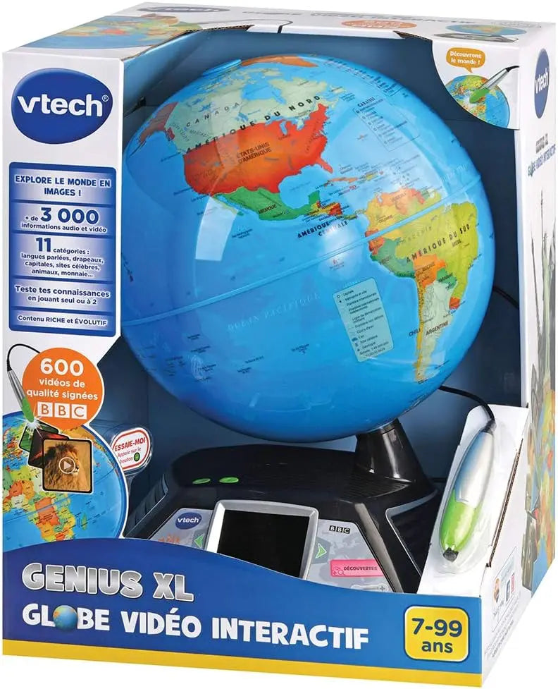 jeux de construction VTech - Genius XL Globe Vidéo Interactif, Globe Terrestre Enfant avec Écran Couleur, Stylet Tactile, 600 Vidéos de la BBC, Jouet Scientifique Éducatif, Cadeau VTECH