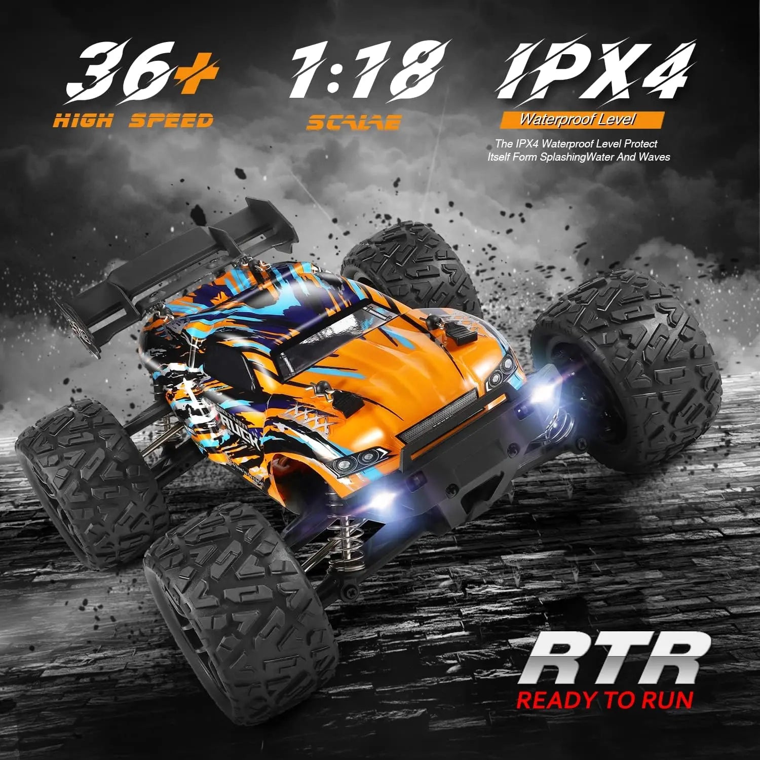 jouet pour enfant HAIBOXING Voiture Telecommandé 1/18 4WD 36KM/h RC Voiture Véhicule Tout-Terrain à Grande Vitesse 2,4 GHz Véhicule Buggy Voiture RTR Monster Truck de Bruder