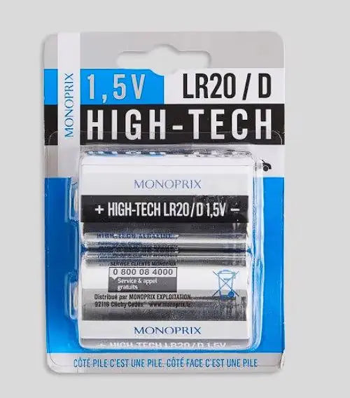 2 piles LR20/D High Tech HR20 monoprix