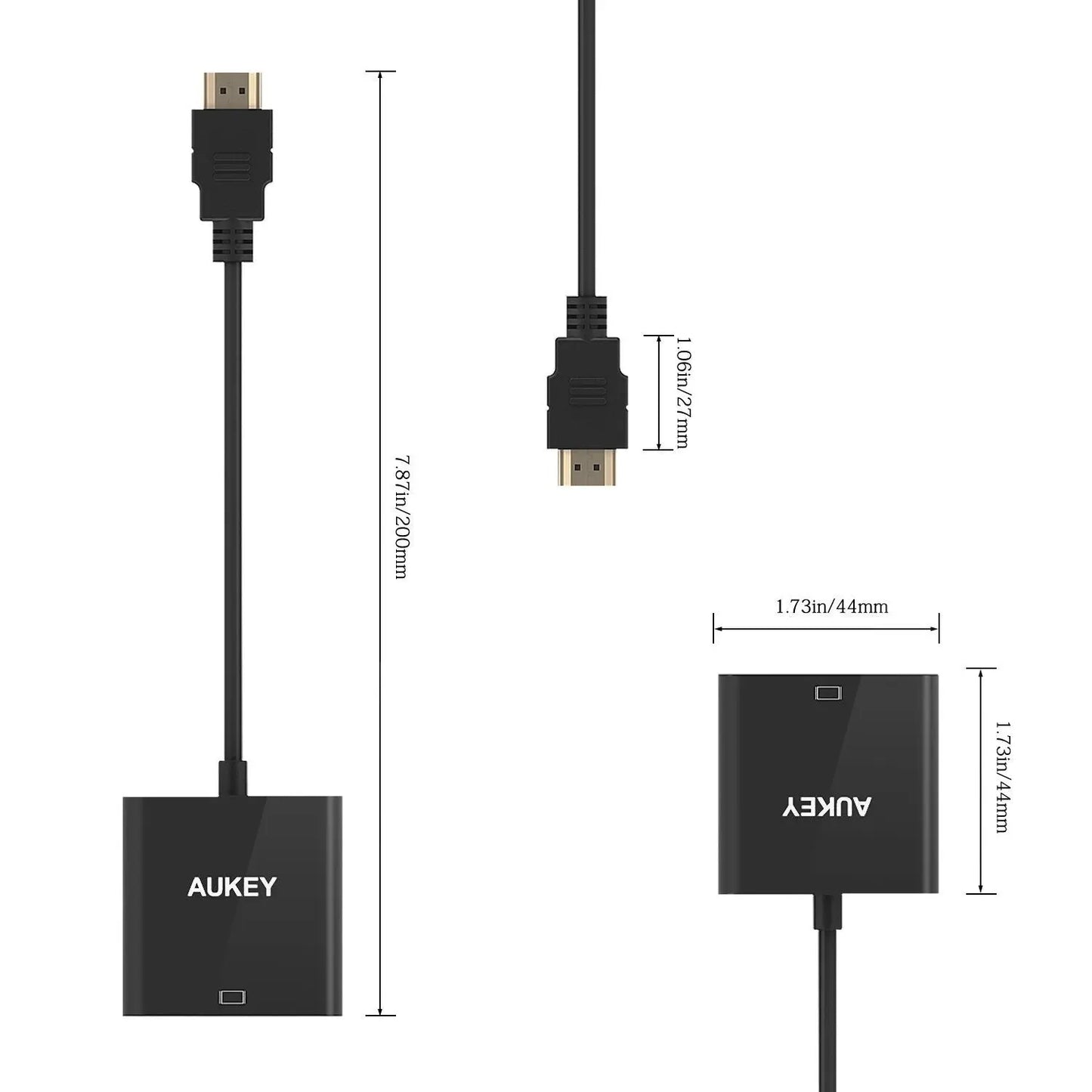AUKEY Adaptateur HDMI vers VGA 1080P Câble Adaptateur Convertisseur AUKEY