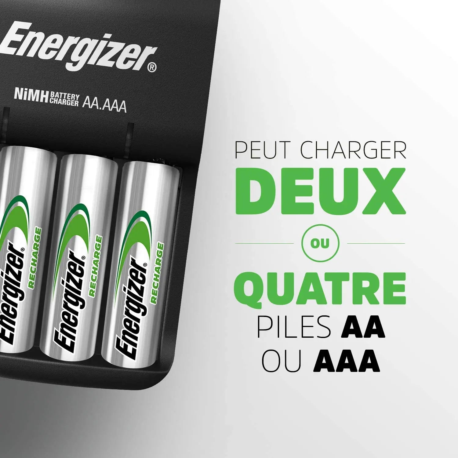 ENERGIZER - Mini Chargeur pour piles rechargeables AA/AAA + 2