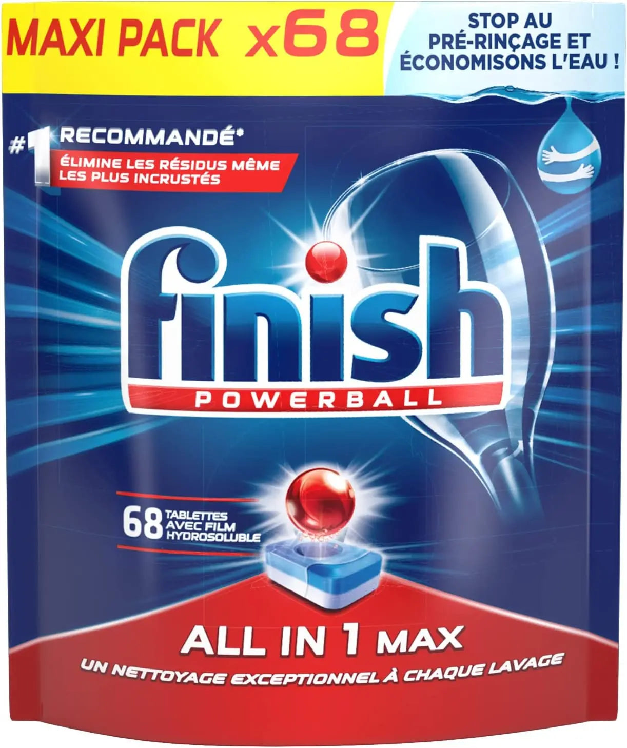 Finish Lave-Vaisselle Powerball All-In-One Max, 68-Tablettes Finish