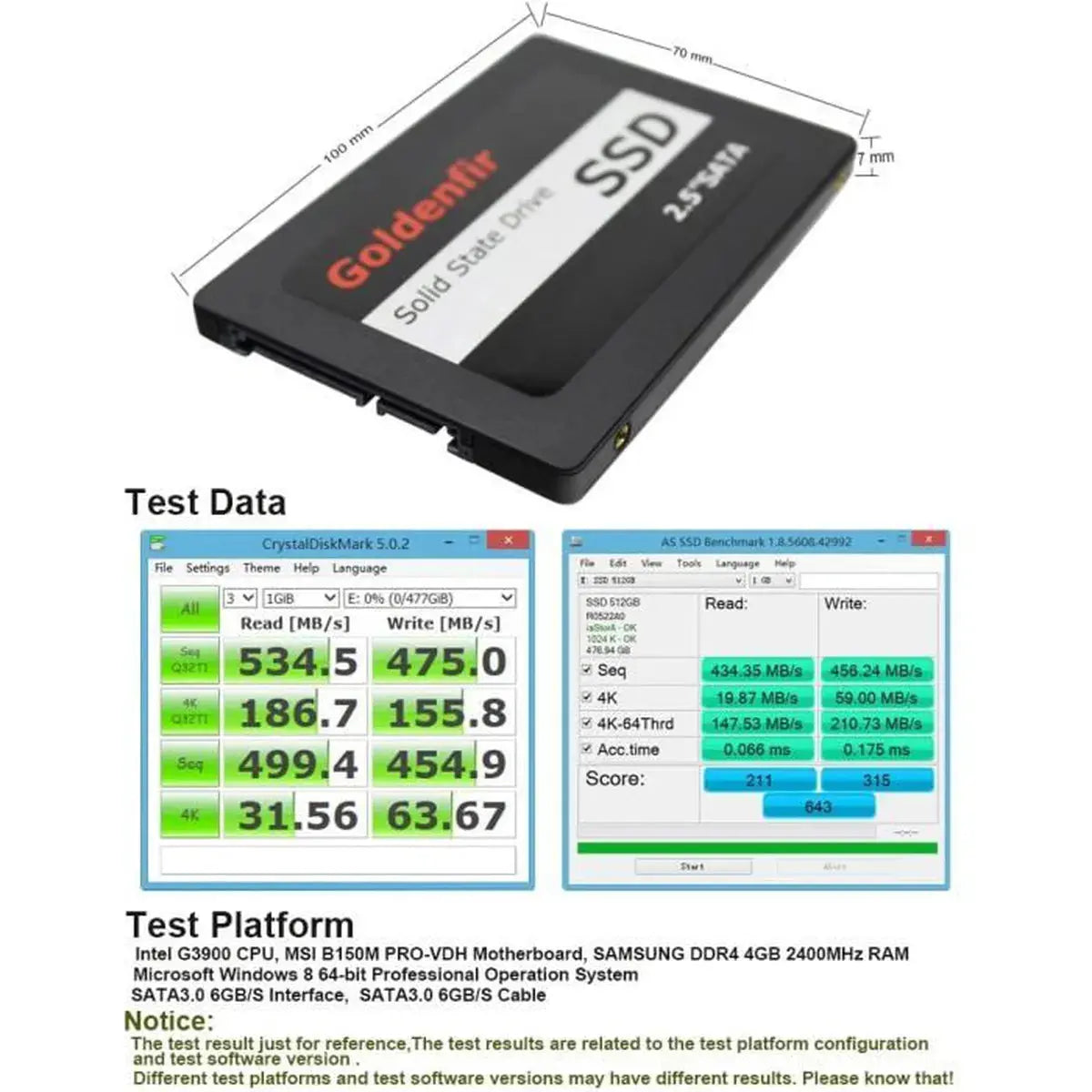 Goldenfir - Disque dur SSD interne 2.5 pouces - 512 GB Goldenfir
