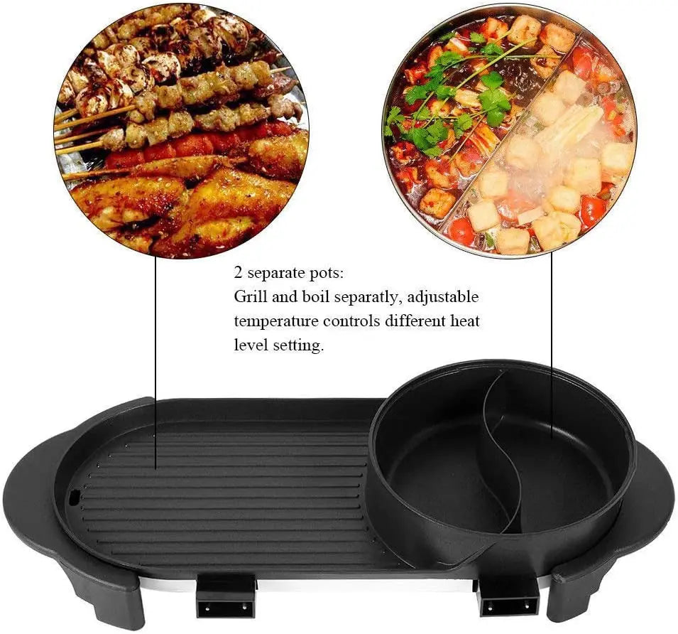 Gril Hot Pot électrique portable,grill teppanyaki avec hot pot,barbecue sans fumée double température,Plaque chauffante électrique antiadhésive,Poêle à frire domestiquepour 1-12 personnes Hasbro
