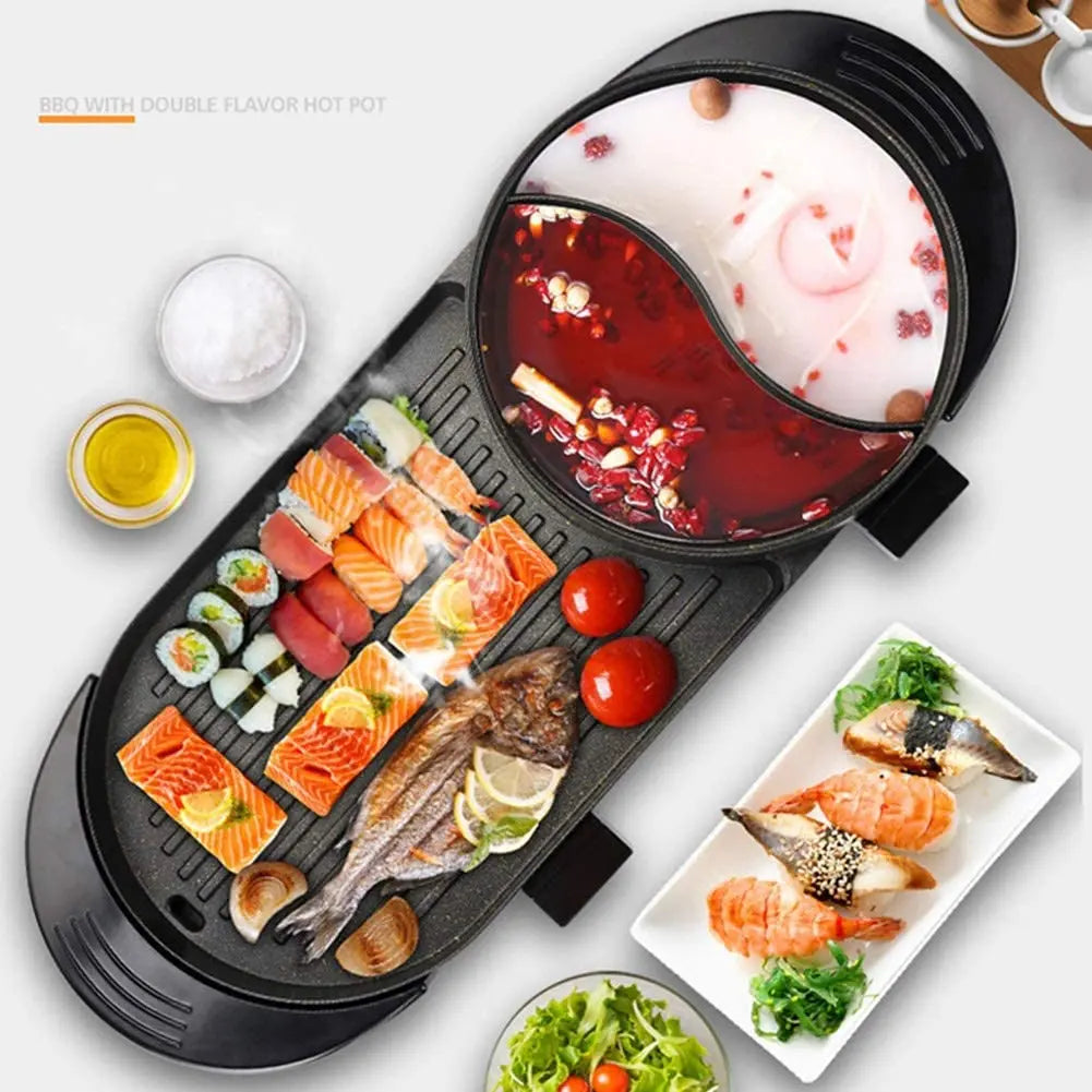 Portable Electric Hot Pot Grill, Teppanyaki Grill with Hot Pot, Dual  Temperature Smokeless BBQ Grill, Non-Stick Electric Griddle, Household  Frying Pan