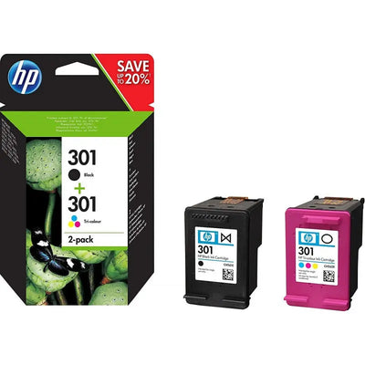 HP 301 pack de 2 cartouches d'encre noire/trois couleurs authentiques pour HP Canon