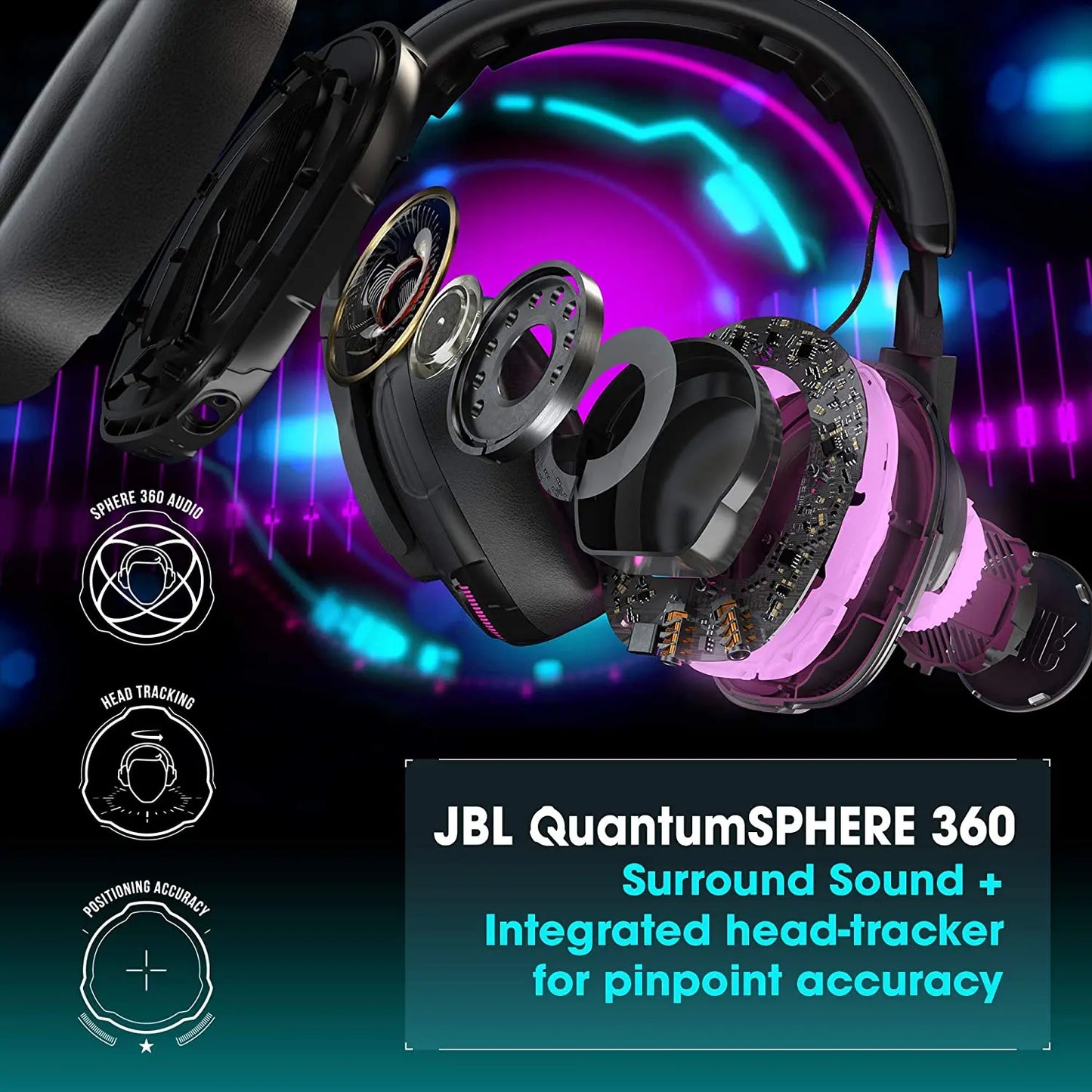 JBL Quantum One – Casque gaming USB professionel avec son immersif QuantumSphere JBL à détection de mouvement – Micro à réduction de bruit – Compatible avec PC, Playstation, Xbox – Noir JBL