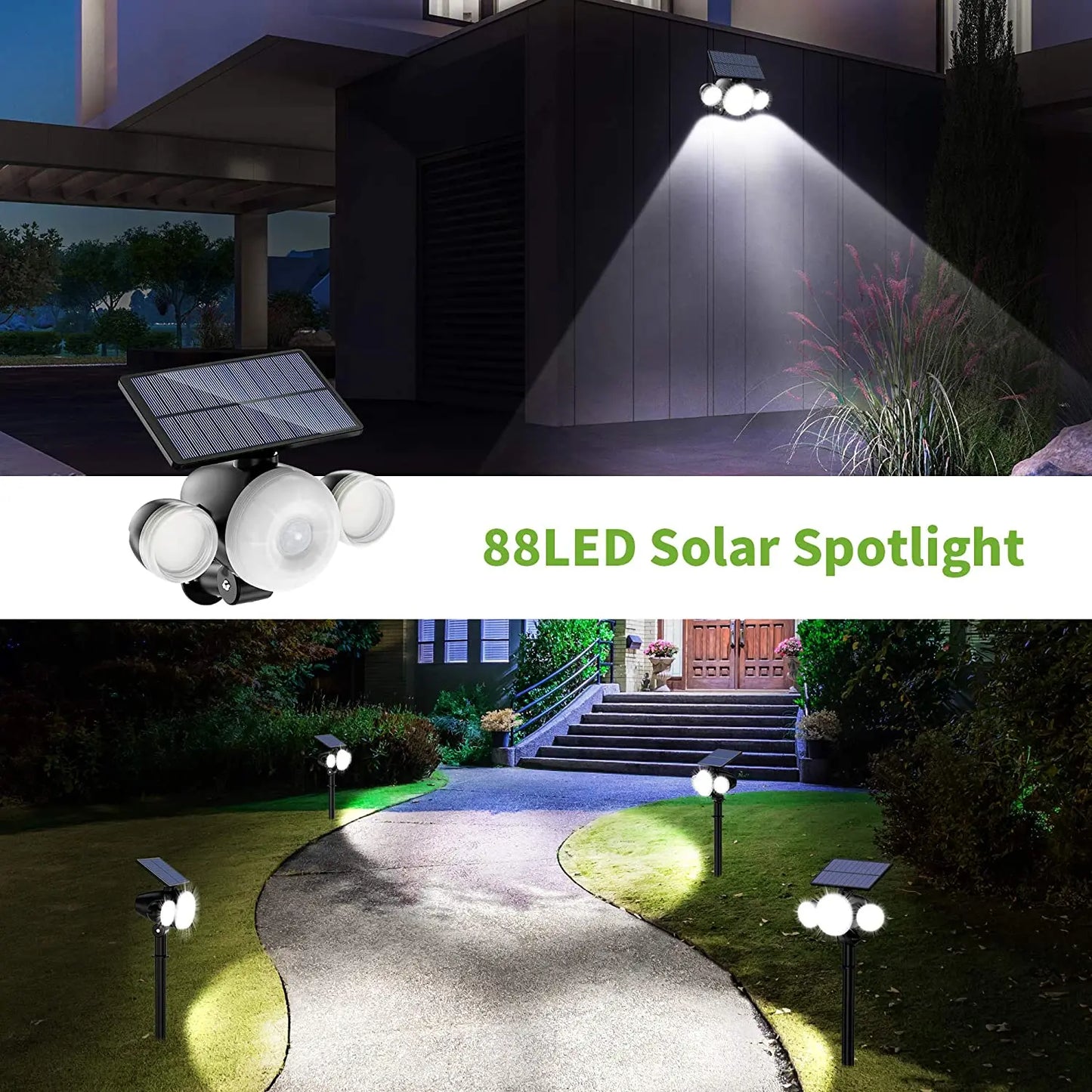 Lampe Solaire Extérieur Jardin Ultra Puissante 88LED avec Détecteur de  Mouvement Etanche IP65, Eclairage Spot Solaire Exterieur Sans Fil 360°
