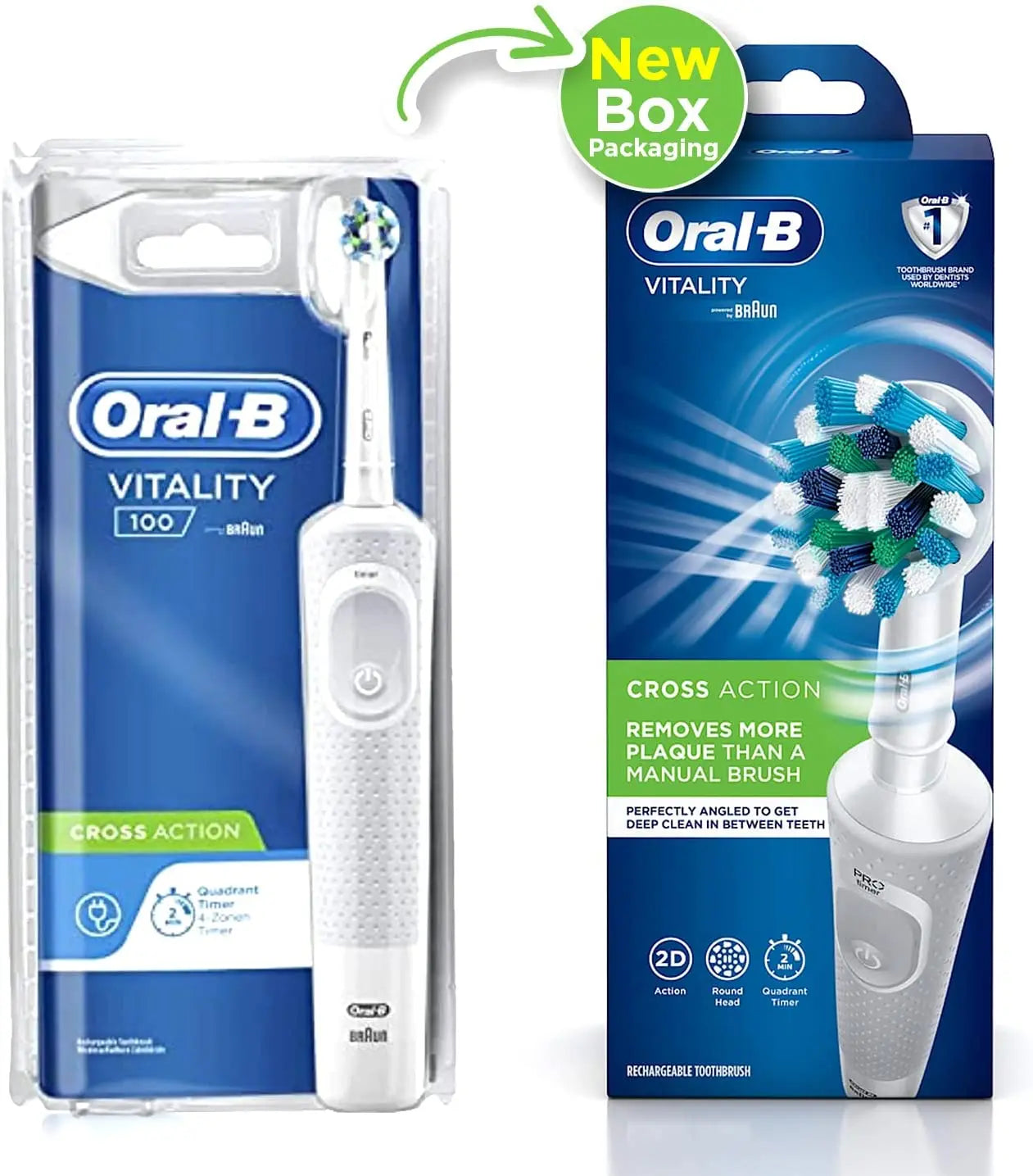Oral-B Vitality 100, Cross Action, Brosse à dents électrique, Minuteur, Bleu Oral-B