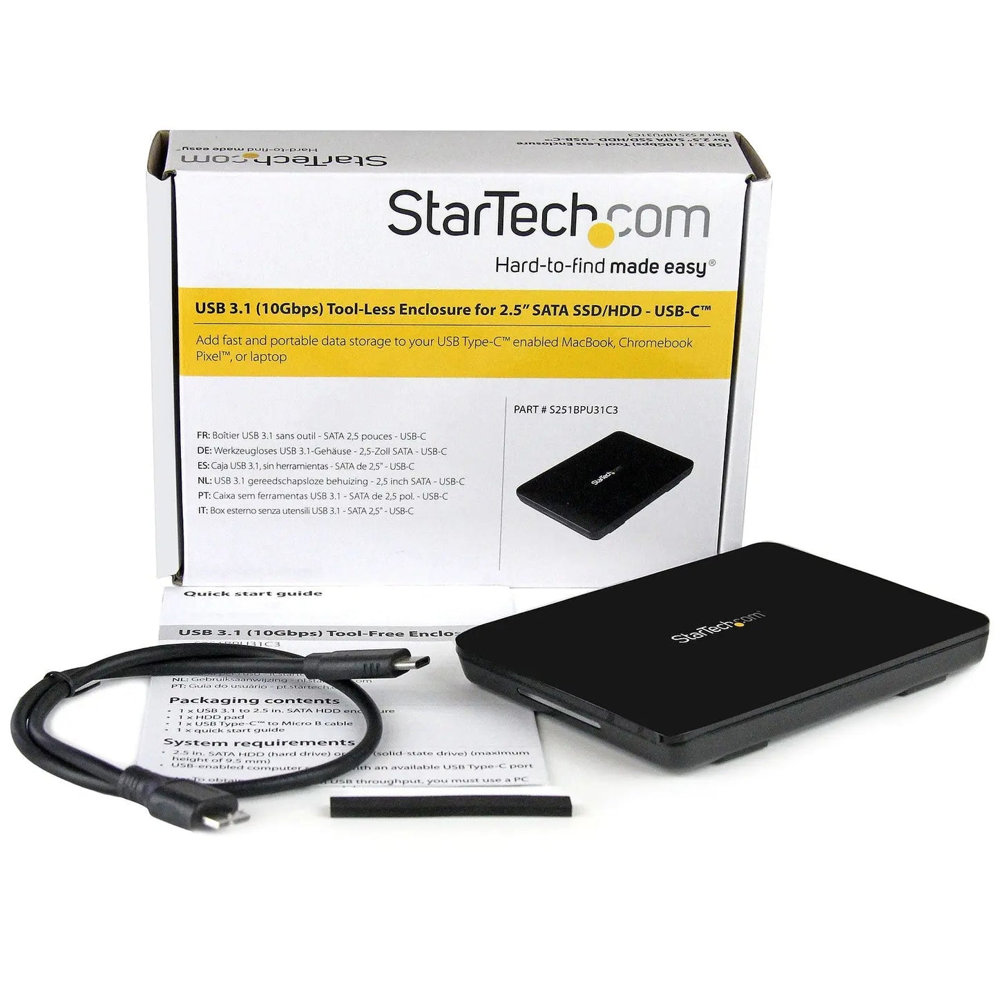 StarTech.com Boîtier USB 3.1 (10 Gb/s) sans outils pour HDD / SSD SATA de 2,5" S251BPU31C3 0065030863520 StarTech.com